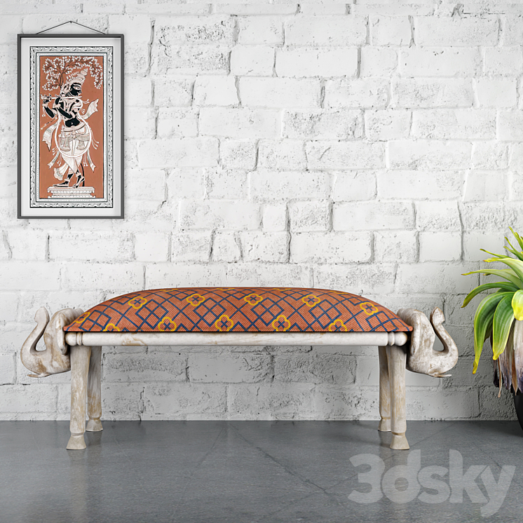 Indian maurya bench 3DS Max Model - thumbnail 2