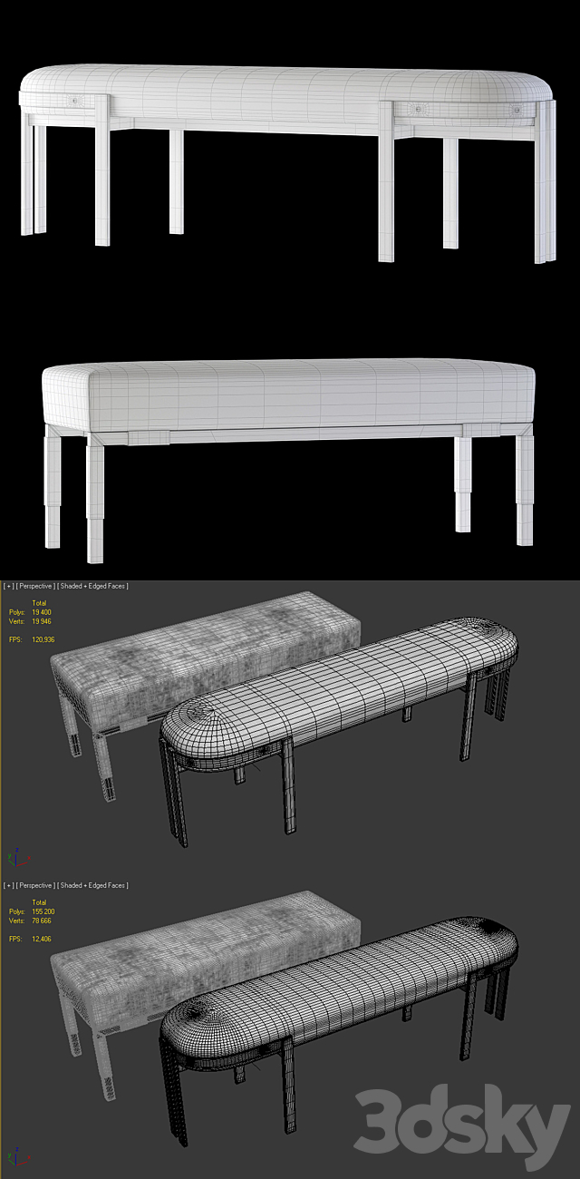 Kelly Wearstler Elliott and Larchmont Benches 3DSMax File - thumbnail 3