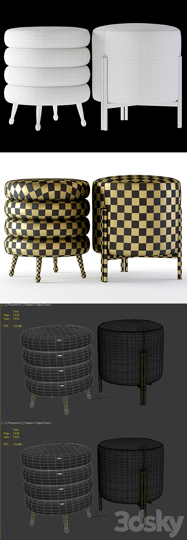 Kelly Wearstler Melange and Laurel Stools 3ds Max - thumbnail 3