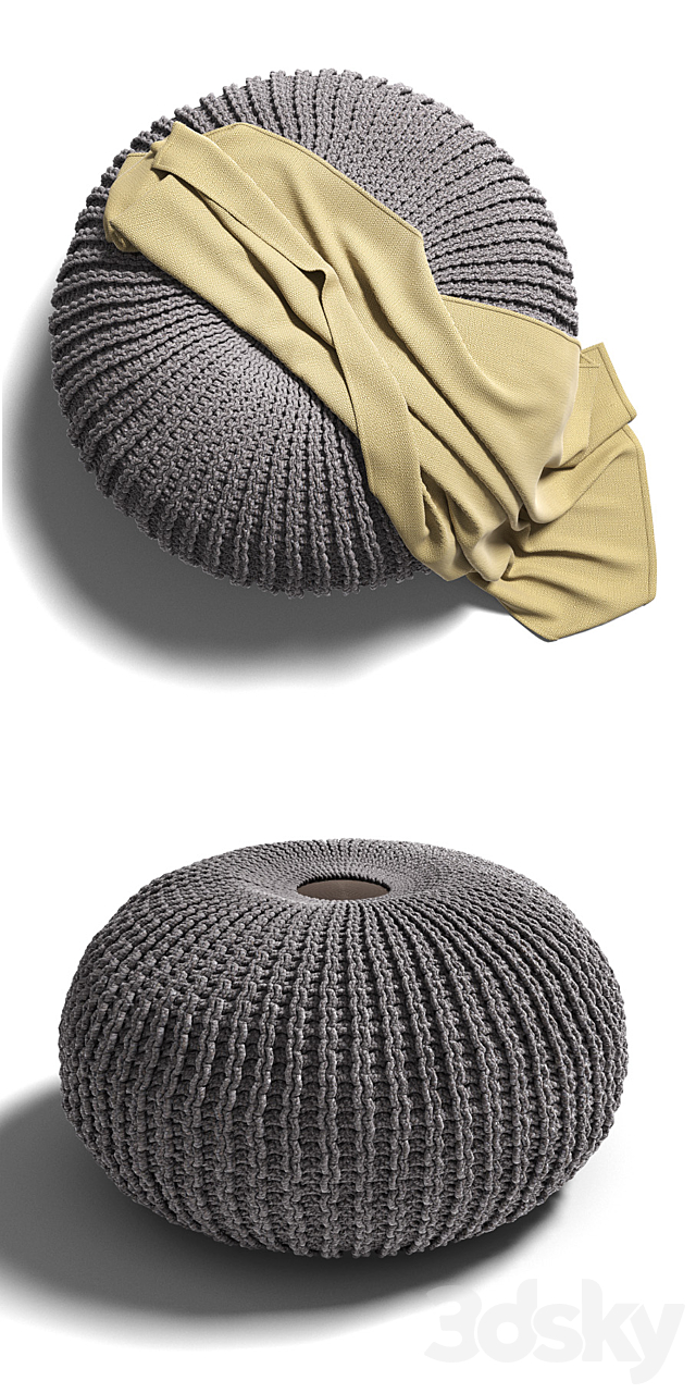 Knitted pouf 3DS Max Model - thumbnail 2