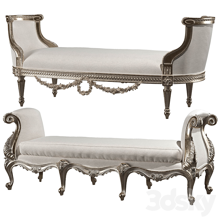 kosovart rococo bench 3DS Max Model - thumbnail 1