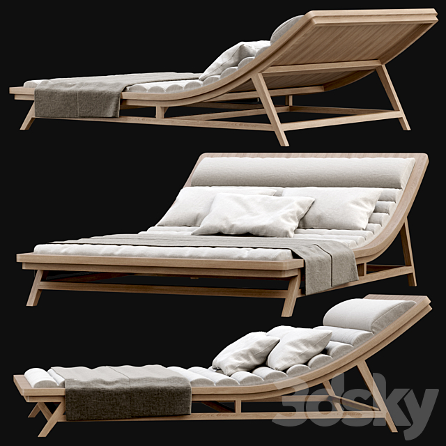 Large wooden outdoor chaise lounge L17 3DS Max Model - thumbnail 3