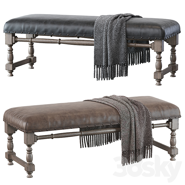 Light Gray Upholstered Accent Bench 3DSMax File - thumbnail 1