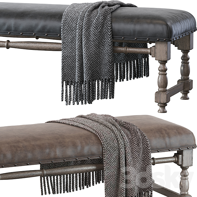 Light Gray Upholstered Accent Bench 3DSMax File - thumbnail 2