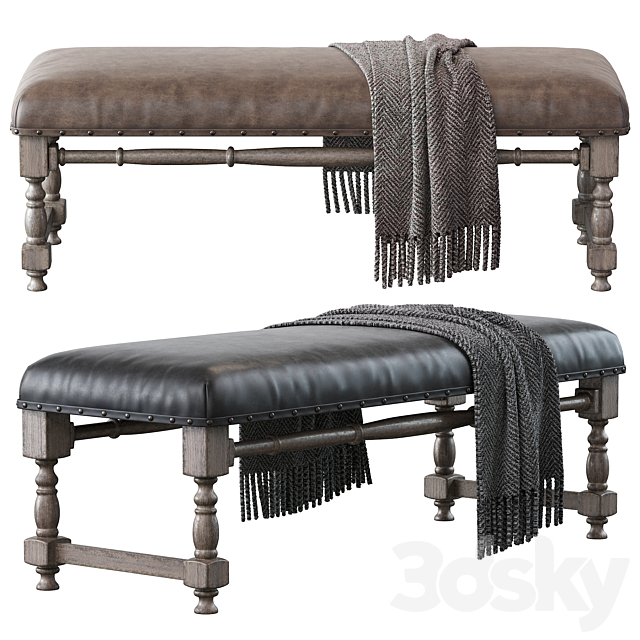 Light Gray Upholstered Accent Bench 3DSMax File - thumbnail 3