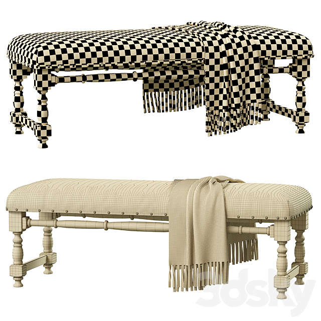 Light Gray Upholstered Accent Bench 3DSMax File - thumbnail 4