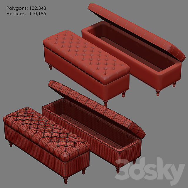 LORRAINE Tufted Storage Bench 3DSMax File - thumbnail 5