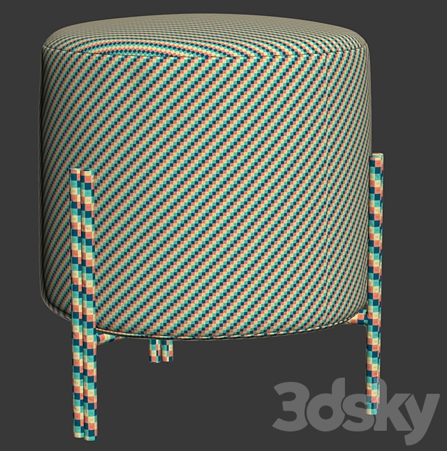 Melange foot stool by Kelly Wearstler _ Round leather ottoman 3DSMax File - thumbnail 6