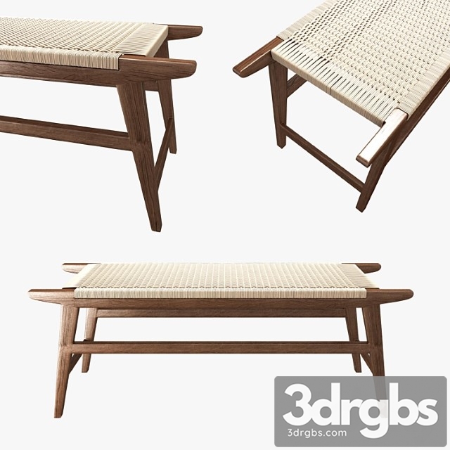 Mid century bench in solid walnut 2 3dsmax Download - thumbnail 1