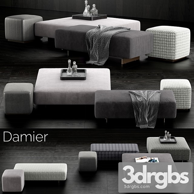 Minotti damier ottomans 2 3dsmax Download - thumbnail 1