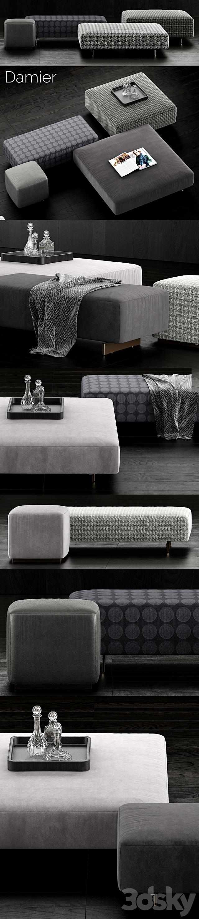 Minotti Damier Ottomans 3DS Max Model - thumbnail 2