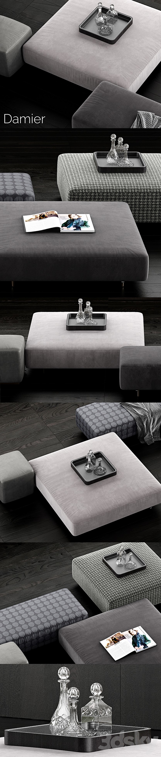 Minotti Damier Ottomans 3DS Max Model - thumbnail 3