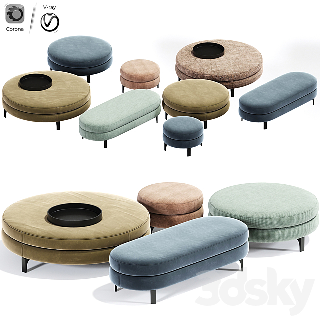 Minotti denny pouf set 3DSMax File - thumbnail 1