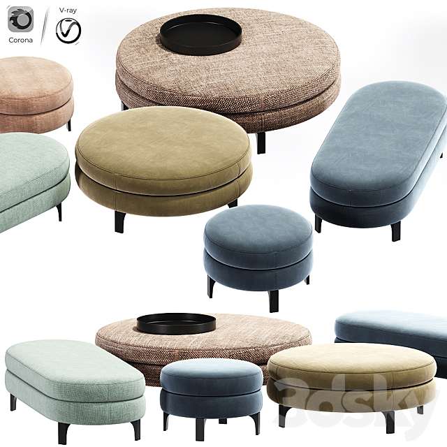 Minotti denny pouf set 3DSMax File - thumbnail 2