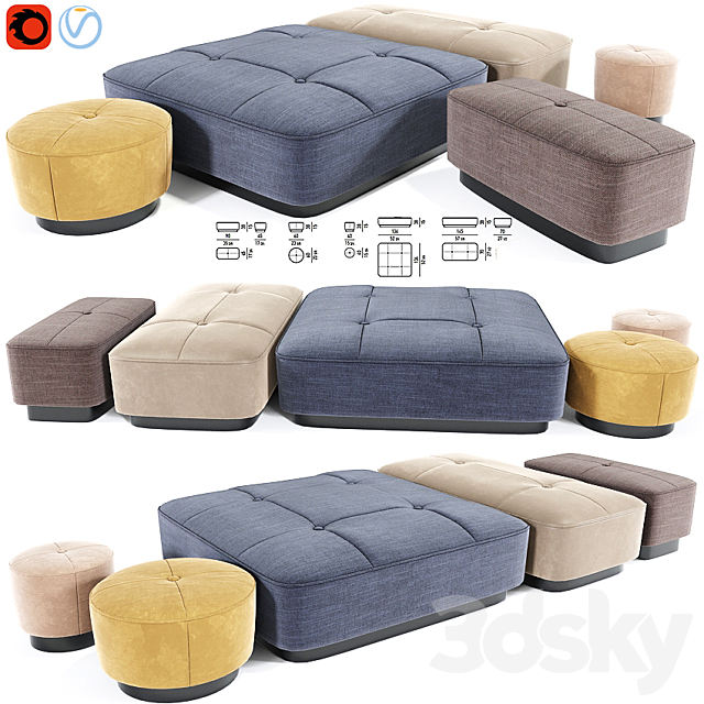 Minotti Jacques Poufs Set 02 3DSMax File - thumbnail 1