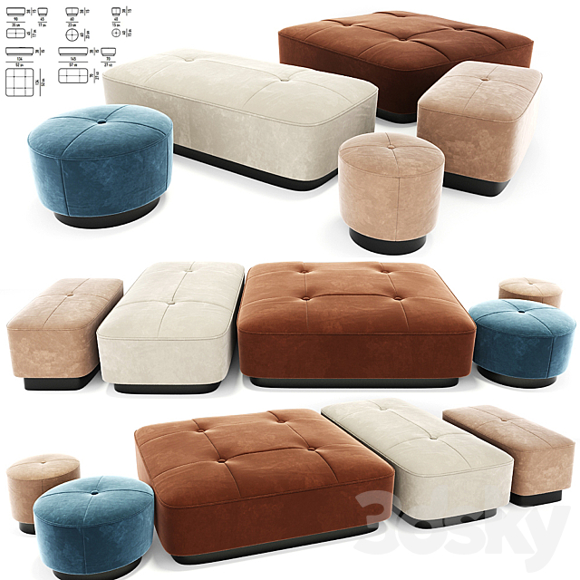 Minotti Jacques Poufs Set 3DS Max Model - thumbnail 1