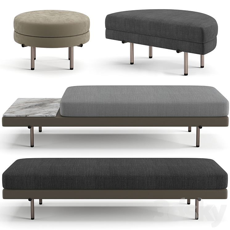 Minotti Torii bench ottoman set 3DS Max Model - thumbnail 1