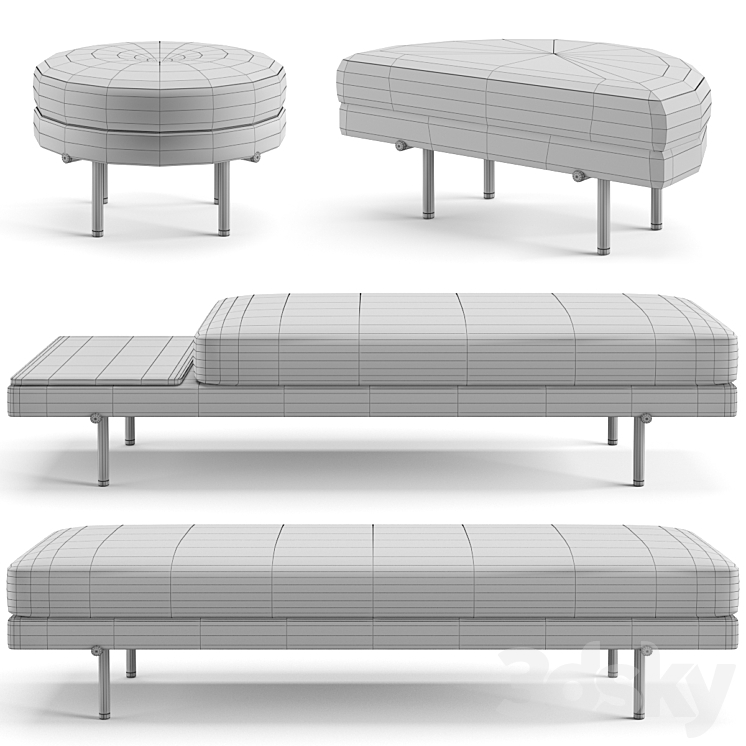 Minotti Torii bench ottoman set 3DS Max Model - thumbnail 2