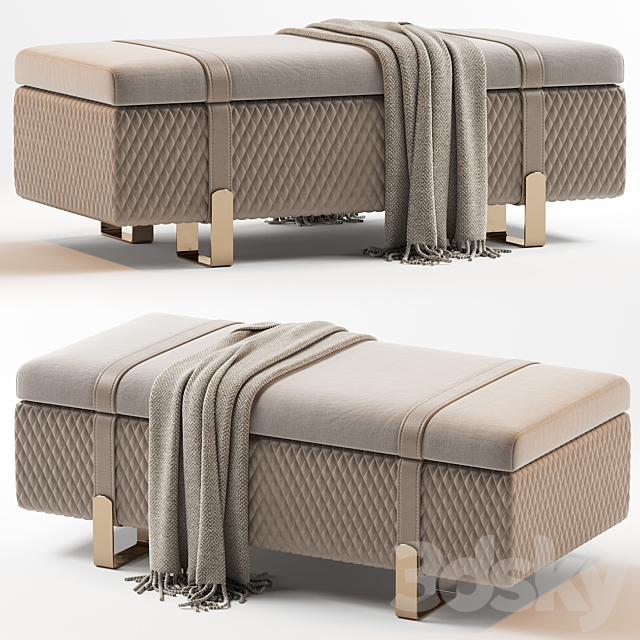 Modern Italian Designer Quilted Leather Ottoman Bench 3DSMax File - thumbnail 1