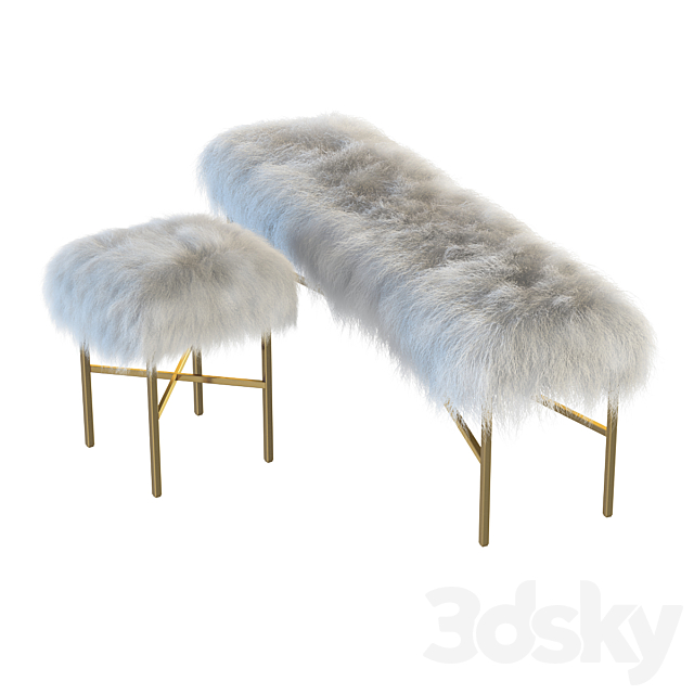 Mongolian Lamb chair and bench 3DSMax File - thumbnail 1