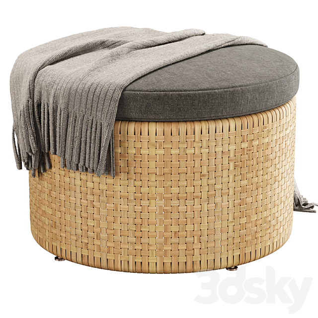 Monica rattan round pouf _ Round rattan pouf 3DS Max Model - thumbnail 4