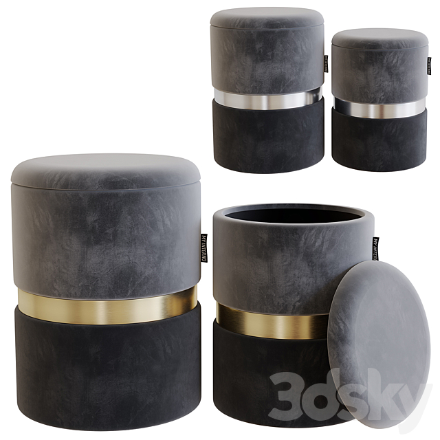 My interno. MY18A060GS (small + big) Set of 2 New-York ottomans (silver + gold) 3DS Max Model - thumbnail 1