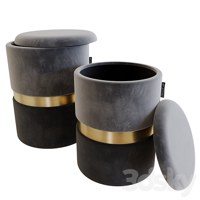 My interno. MY18A060GS (small + big) Set of 2 New-York ottomans (silver + gold) 3DS Max Model - thumbnail 2