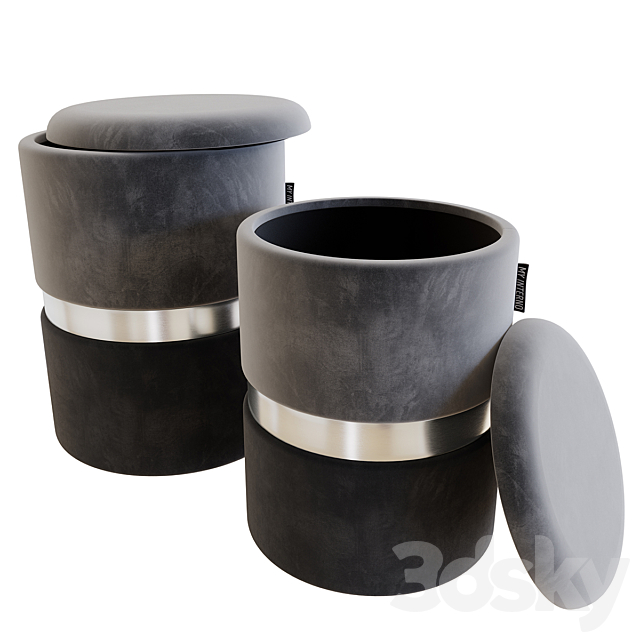 My interno. MY18A060GS (small + big) Set of 2 New-York ottomans (silver + gold) 3DS Max Model - thumbnail 3