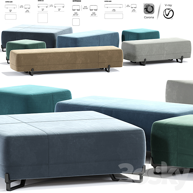 New York Poliform Pouf Set 3ds Max - thumbnail 1