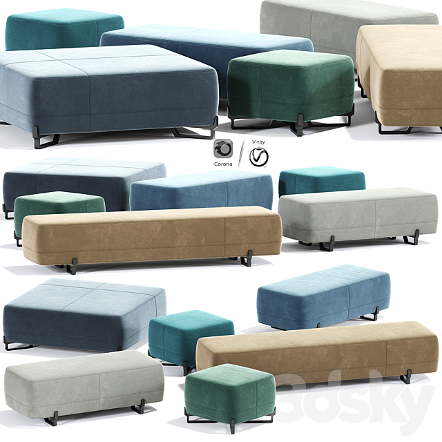 New York Poliform Pouf Set 3ds Max - thumbnail 2