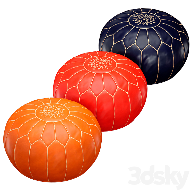 Oriental Moroccan round leather pouffe 3DS Max Model - thumbnail 3