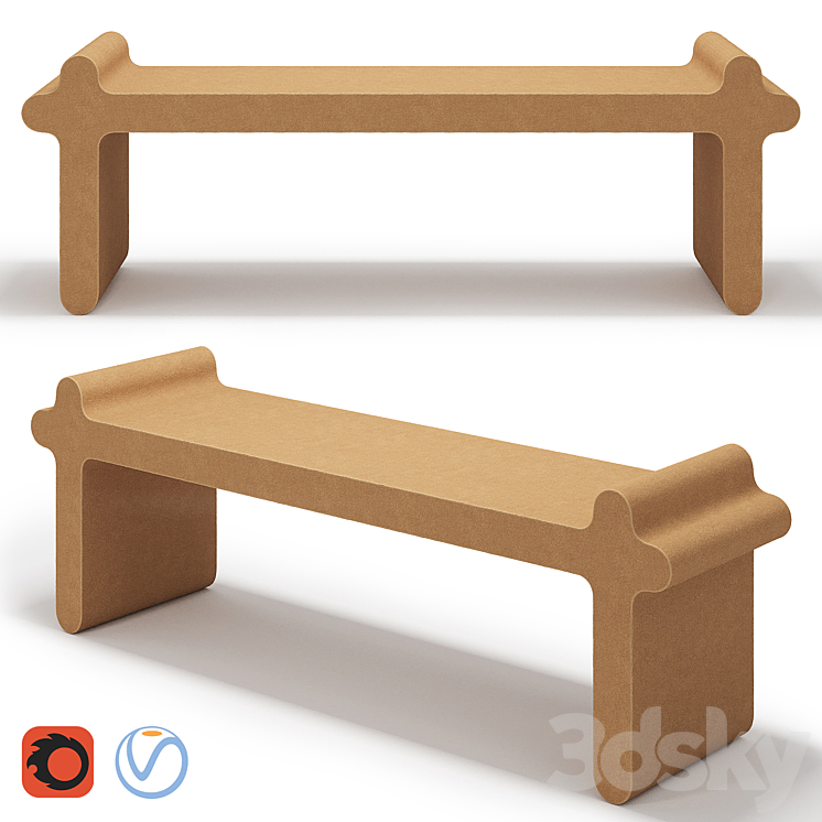 Ossicle Brown Leather Bench # 1 3DS Max Model - thumbnail 1