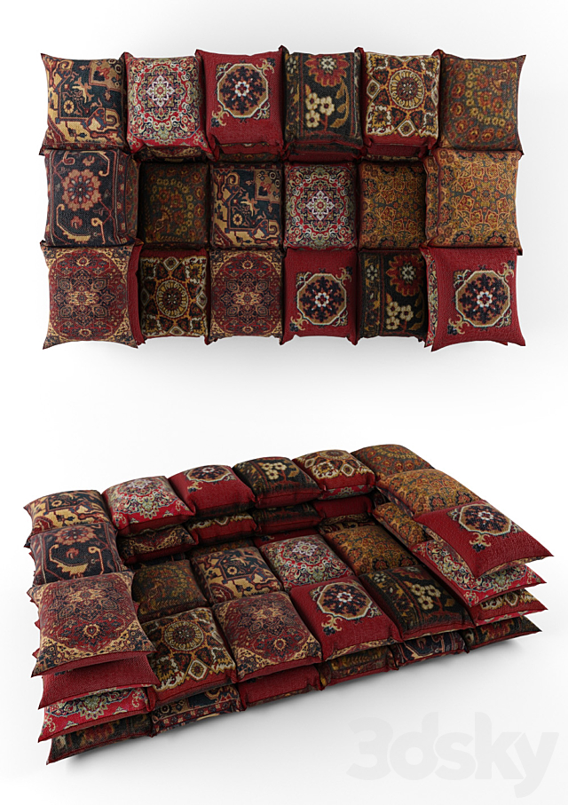 Ottoman from pillows 3DS Max Model - thumbnail 2