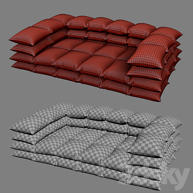 Ottoman from pillows 3DS Max Model - thumbnail 3