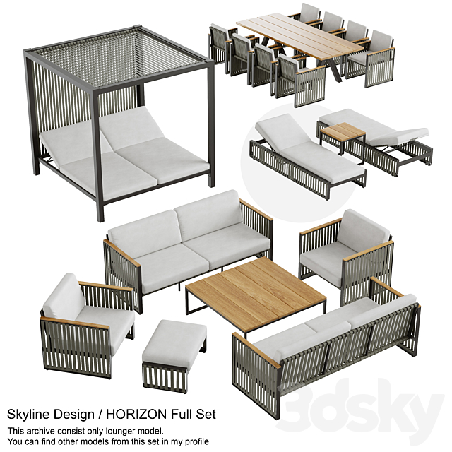 Outdoor garden wicker woven lounger Skyline design Horizon 3DSMax File - thumbnail 2