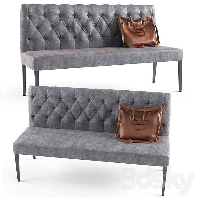 Padded Bench Econo Buttons Vintage Grey 3DSMax File - thumbnail 2