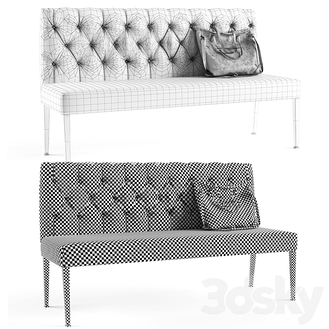 Padded Bench Econo Buttons Vintage Grey 3DSMax File - thumbnail 3