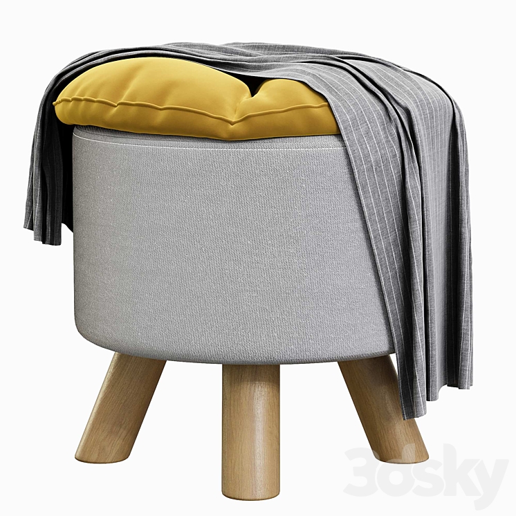 Padded seat pouf 3DS Max Model - thumbnail 1