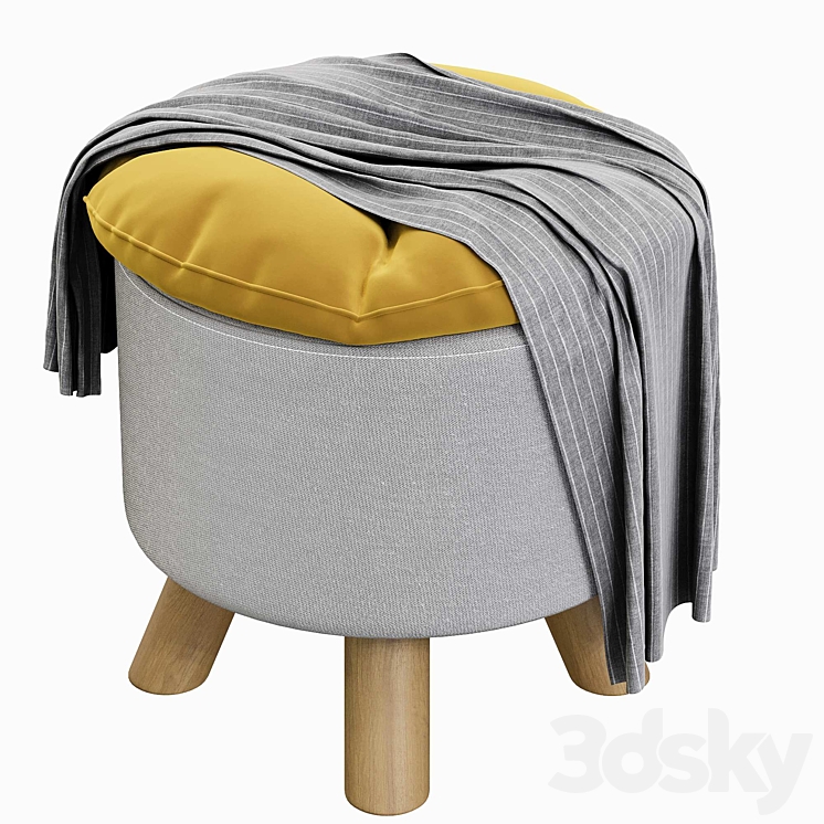 Padded seat pouf 3DS Max Model - thumbnail 2