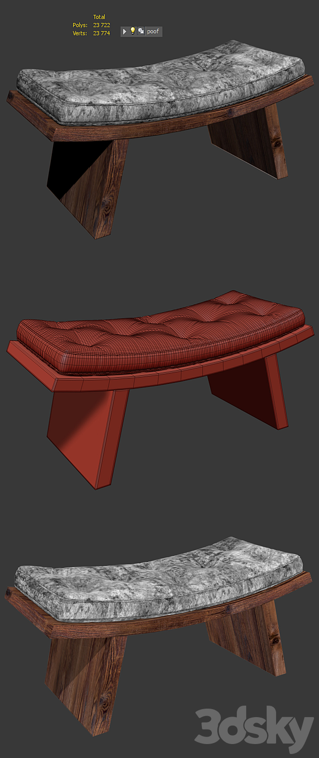 Padded stool 3DSMax File - thumbnail 3