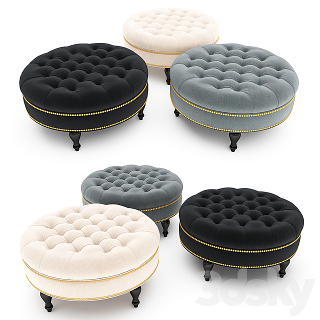 Palfrey Linen Modern Tufted Ottoman 3DS Max Model - thumbnail 1