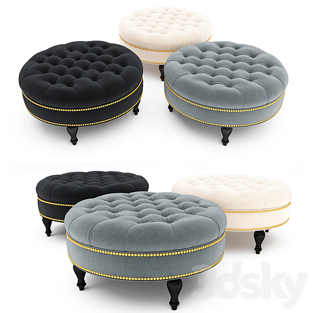 Palfrey Linen Modern Tufted Ottoman 3DS Max Model - thumbnail 2