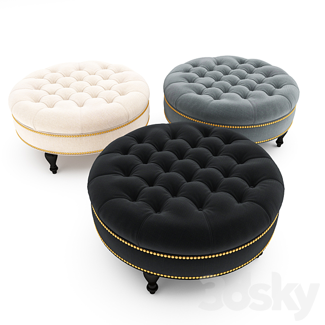 Palfrey Linen Modern Tufted Ottoman 3DS Max Model - thumbnail 3