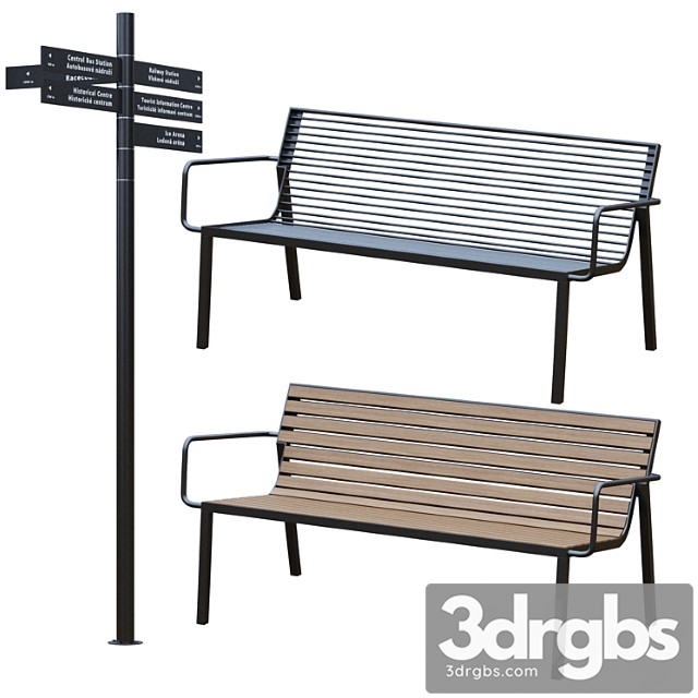 Park Benches Urna And Direction Signs From Mmtsite 3dsmax Download - thumbnail 1