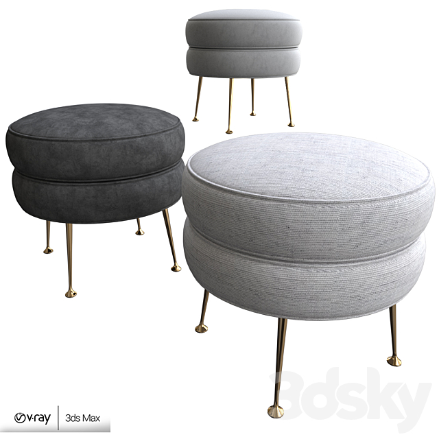 Pietro round ottoman 3DS Max Model - thumbnail 2