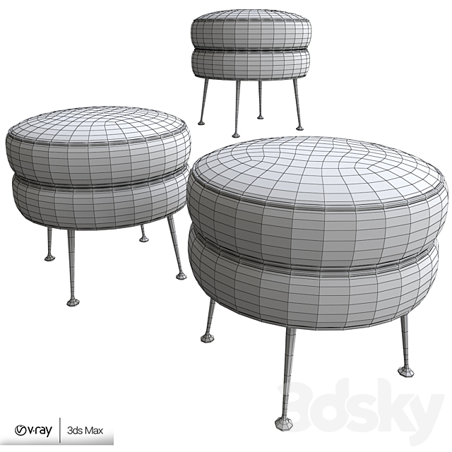 Pietro round ottoman 3DS Max Model - thumbnail 3