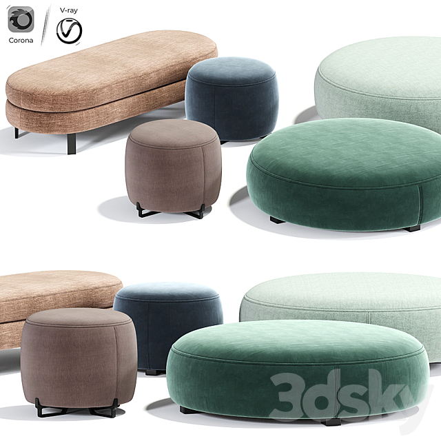 Poliform New York Pouf Round 3DS Max Model - thumbnail 2