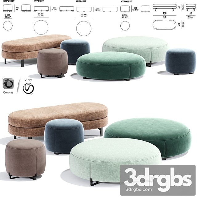 Poliform New York Pouf Round 3dsmax Download - thumbnail 1