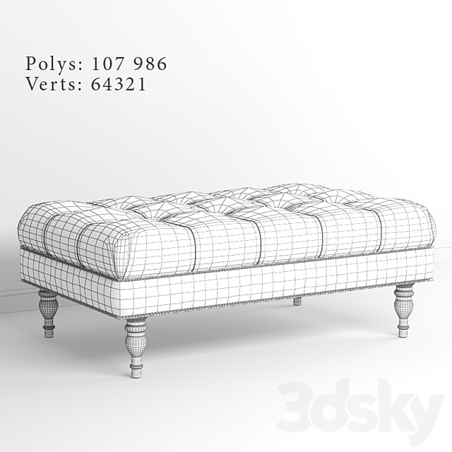 Pottery Barn – Martin Tufted Leather Ottoman 3ds Max - thumbnail 2