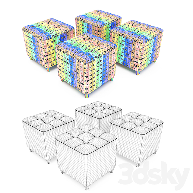 Pouf capitonne 3DS Max Model - thumbnail 3